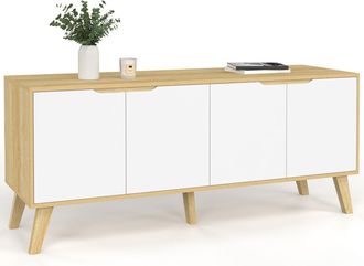 IDMarket Idmarket - Credenza Bassa Scandinava 140 Cm Finn In Legno Effetto Faggio 4 Ante Bianche
