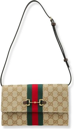 Gucci Bolso Horsebit Web con correa - Bags - Mujer - Beige - ONE SIZE