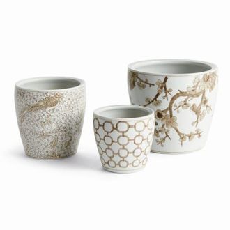 Napa Home & Garden Brown & White Chinoiserie Province Flower Pots, Set of 3 at Nordstrom