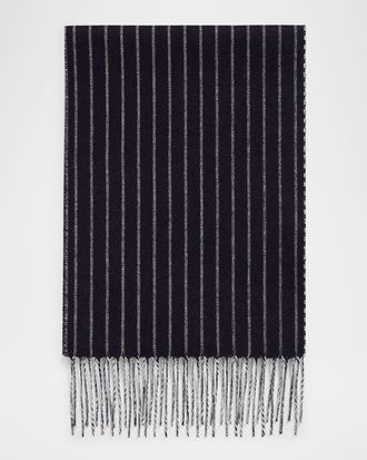 PIACENZA 1733 Men & apos;s Lizard Solid to Stripe Double-Face Silk and Cashmere Scarf