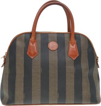 Fendi Pequin Brown Canvas Handbag (Pre-Owned)