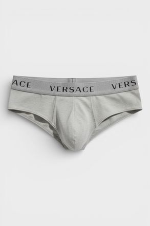 Versace Low-Rise Mens Cotton Slip Briefs, Grey/Black - Size X-Small