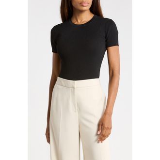 T Tahari Short Sleeve Crewneck Ribbed T-Shirt in Black at Nordstrom Rack, Size X-Small