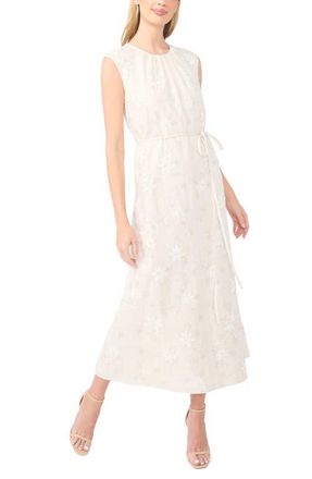 Ted Baker Parker Beaded Floral Embroidered Sleeveless Linen Blend Dress in New Ivory at Nordstrom, Size 12