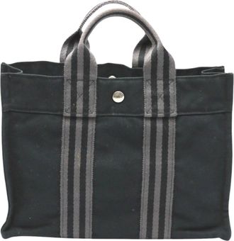 Hermès Her Line Gray Canvas Tote Bag (Pre-Owned)
