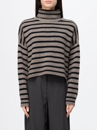 Lisa Yang Dolcevita in puro cashmere a righe bicolor con spalle scese