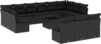 vidaXL Set Sof&aacute;s De Jard&iacute;n 14 Pzas Con Cojines Rat&aacute;n Sint&eacute;tico Negro Vidaxl