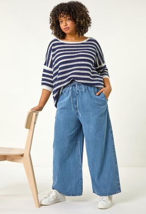 Roman Tie Waist Denim Wide Leg Trouser