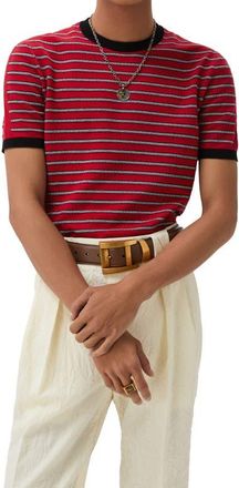 Versace Greca Stripe Jacquard T-Shirt in Red Jumpsuit at Nordstrom, Size 46