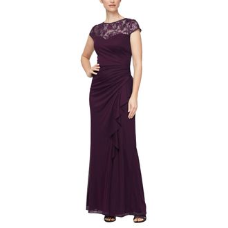 Alex Evenings Womens Long Length A-line Sweetheart Neck Gown with Cap Sleeves, Mother of The Bride Dress, Eggplant Cap Embroidery, 20