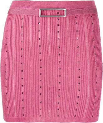 Alessandra Rich embellished knitted miniskirt - women - Acetate/Polyamide/Polyester/glass - 38 - Pink