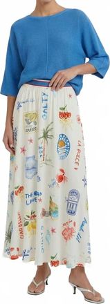 Oui Post Card Skirt In White/red