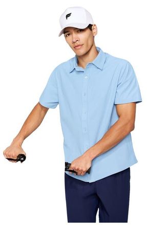 Fabletics The Don Short Sleeve Button Up in Newport Blue at Nordstrom, Size Xx-Large