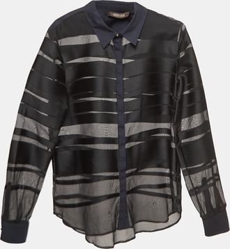 Roberto Cavalli Black Stripe Silk Blend Sheer Shirt