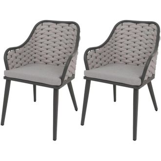 Hhg nunca usado] Juego de 2 sillas de jardín de aluminio 761, silla de exterior, tejido de cuerda de olefina (200 g/m²) Cuerda, gris claro Cojín
