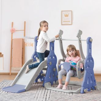 Merax Scivolo Per Bambini, Scivolo Da Giardino, Scivolo Multifunzione 4 In 1 Per Bambini Con Supporto Da Basket, Scala Da Arrampicata, Altalena Per Uso Inte