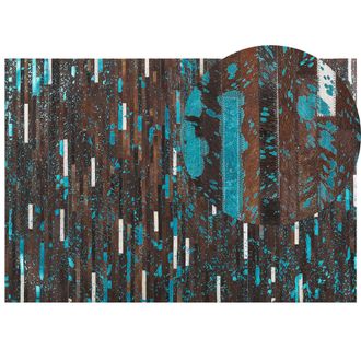 Beliani Beliani - Alfombra De Piel De Vaca Marr&oacute;n Y Azul 160 X 230 Cm Patchwork Kisir