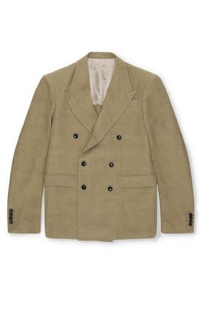 Fortela Double Breasted Linen Concord Jacket in Oil at Nordstrom, Size 56 Eu