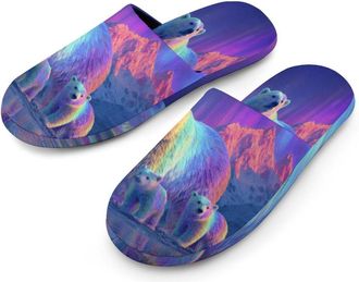 Generic Northern Lights Bear Mens Slippers Warm Non-Slip Houes Shose Spa Slipper for Home Bedroom