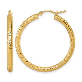 Diamond2Deal 14k Gold Diamond-cut 3x35mm Round Hoop Earrings