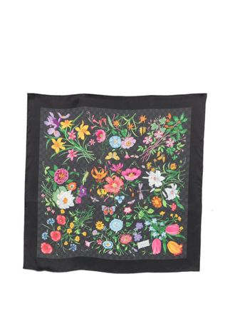 Gucci Black Flora Printed Scarf