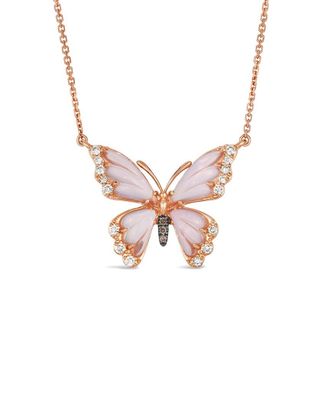 Le Vian 14K Rose Gold 3.26 Ct. Tw. Diamond & Pink Quartz Butterfly Pendant
