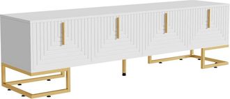 Urban Meuble Mueble TV blanco con patas doradas y frentes esculpidos
