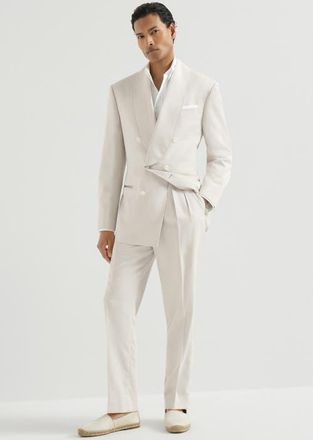 Brunello Cucinelli D&eacute;lav&eacute; silk twill tuxedo with one-and-a-half breasted blazer with shawl lapel and trousers with double pleats in Panama at