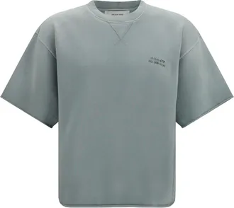 Golden Goose Mens Short-Sleeve Sweatshirt With Back Print Iceberg Green Cotton Sweatshirts Sweater