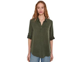Mod-o-doc Roll Tab, Patch Pocket, Tunic Womens Clothing Elm Green : LG (US 12-14), Tencel