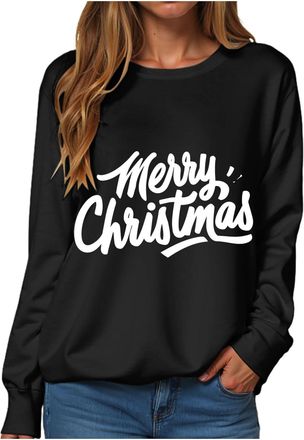 Generic Womens Casual Long Sleeve Christmas Graphic Tee Shirts Crew Neck Sweatshirts Pullover Tops For Women Zip Long Sleeve Pullover (S)