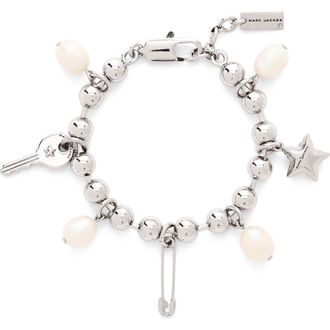Marc Jacobs Punk Beauty Faux Pearl Charm Bracelet in Silver/Multi at Nordstrom