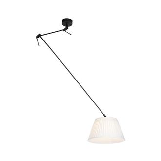 QAZQA Lampada a sospensione con paralume blitz - Classico - Tessuto,Acciaio - Nero/Crema/Bianco - Cilindro/Oblungo/Tondo Max. 1 x Watt - Qazqa
