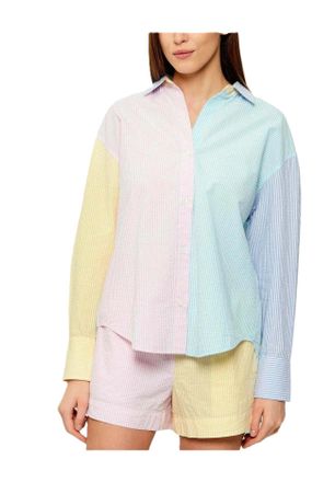 MC2 Saint Barth Patchwork Button-Up Shirt with Vertical Stripes