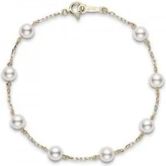 Mikimoto Akoya Pearl Station Bracelet with 18K Yellow Gold 5 x 5.5mm A+ 7