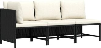 vidaXL Vidaxl - Set De Sof&aacute;s De Jard&iacute;n 3 Piezas Y Cojines Rat&aacute;n Sint&eacute;tico Negro