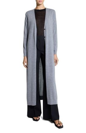 Theory Merino Wool Longline Cardigan in Light Heather Grey at Nordstrom, Size Petite