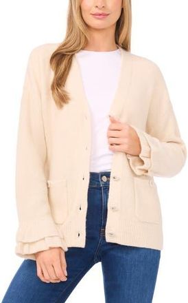 CeCe by Cynthia Steffe Ruffle Cuff Cardigan in Birch at Nordstrom Rack, Size Xx-Large