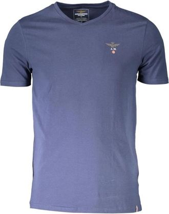 Aeronautica Blauw Katoen Logo T-shirt V-hals - Heren - T-shirts - Blauw - L - Katoen - Tops