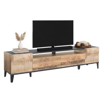 Dmora Dmora - Mueble De Televisi&oacute;n Dmaigna, Aparador Bajo Para Sal&oacute;n Con 2 Puertas, Base Soporte Tv, 100% Made In Italy, Cm 200x40h47, Pizarra Y Arce