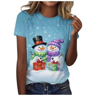 Generic Christmas Blouse Tops Woman Ladies Short Sleeve Tshirts Christmas Tree Printed Basic Tees Shirt Pullover Crew Neck Xmas Loose Sweatshirts Christmas T-