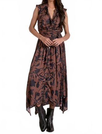 Elan Foliage Printed Dress In Brown