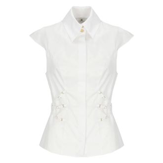 Elisabetta Franchi Shirts, female, White, Size: S Cotton Poplin Shirt With Elastic Straps