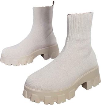 Ikrush Chunky Sock Bootscasual Flat Ankle Regular Casual Beige