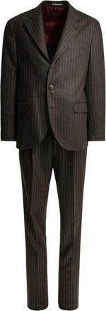 Brunello Cucinelli Pinstripe Wool Suit - Heren - Business pakken - Bruin - XL - Wol - Kostuums