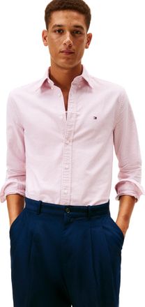 Tommy Hilfiger Mens Heritage Oxford Stripe Regular Long Sleeve Shirts, Medium RED/White Large