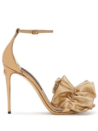 Dolce & Gabbana ruched-detail metallic sandals - women - Calf Leather/Calf Leather/Goat Skin/Leather/Polyester/Polyurethane - 37.5 - Neutrals
