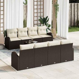 vidaXL Vidaxl - Conjunto De Sof&aacute; De Jard&iacute;n 9 Pcs Marr&oacute;n, Crema 55 X 55 X 37 Cm