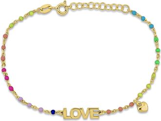 Mimi & Max Multi-Color Enamel LOVE and Heart Charm Bracelet in Yellow Plated Sterling Silver - 6.5+1 in