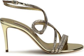 Casadei Gold Calf Leather Bos Taurus Stiletto Heel Womens Sandals